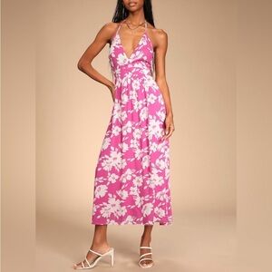NWT Lulu’s Pink Floral Halter Dress